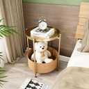 Gold Side Table, Champagne Gold End Table, Small Gold Side Table, Round Kids Nightstand with Basket, Accent Table for Living Room, Bedroom, Nursery
