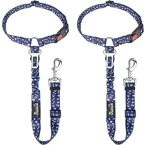SlowTon Dog Seat Belt for Car, 2 Pack Dog Car Harness Seatbelt Adjustable with Elastic Bungee Buffer, 2 in 1 Pet Car Leash Headrest Restraint Dog Reflective Safety Tether (Blue Paw, Headrest+Clip, Medium/Large)