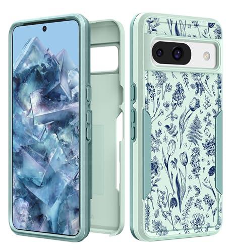 Plakill for Google Pixel 8A Case Women - Cute Girls Cover Girly Kawaii Aesthetic Unique Design Blue Flowers Heavy Duty Protective Shockproof Military Grade Teens for Google Pixel 8A Phone Cases