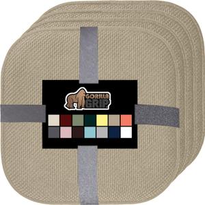 GORILLA GRIP Slip Resistant Chair Cushions, No Ties Required, Memory Foam Pads for Dining Room, Kitchen Table, Office, Rocking Chairs, Plush Seat Cover Cushion Pad, Home Decor, Set of 4 16x16, Beige