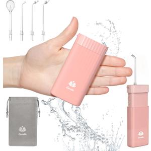 Portable Water Flosser for Teeth,Travel Water Flosser Picks,Mini Cordless Oral Irrigator Rechargeable Power Dental with Telescopic Water Tank, IPX7 Wateroproof for Brace & Sensitive Teeth Care,Pink