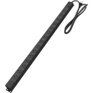 Metal Wall Mount Power Strip, 16 Outlets, 3 FT SJT 3/C 14AWG Power Cord, 15A 125V 1875W, Black