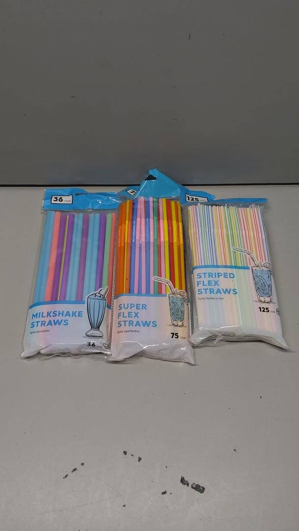 Milkshake Straws 36ct, Super Flex Straws 75ct, Striped Flex Straws 125ct