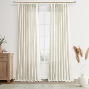 Joywell Linen Pinch Pleated Light Filtering Curtains 108 Inches Extra Long,Back Tab Drapes with Hooks for Girls Bedroom Living Room Decor,W50 x L108,Natural Beige,2 Panels 9 FT Floor to Ceiling