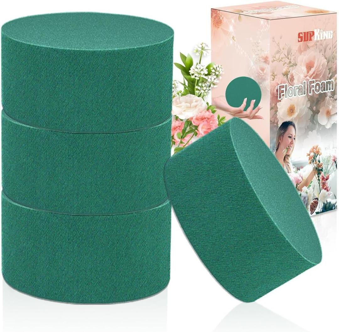 4Pcs Floral Foam Round SUPKING 3.15" Small Green Wet Dry Flower Foam Blocks Florist Plant Foam for Artificial and Fresh Flower Arrangement