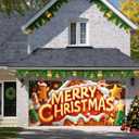 Merry Christmas Garage Door Banner 13x6ft Gingerbread House Candy Theme Backdrop Christmas Decor Winter Door Cover Banners for Outside Garage Wall Covering for Party Garage Decorations