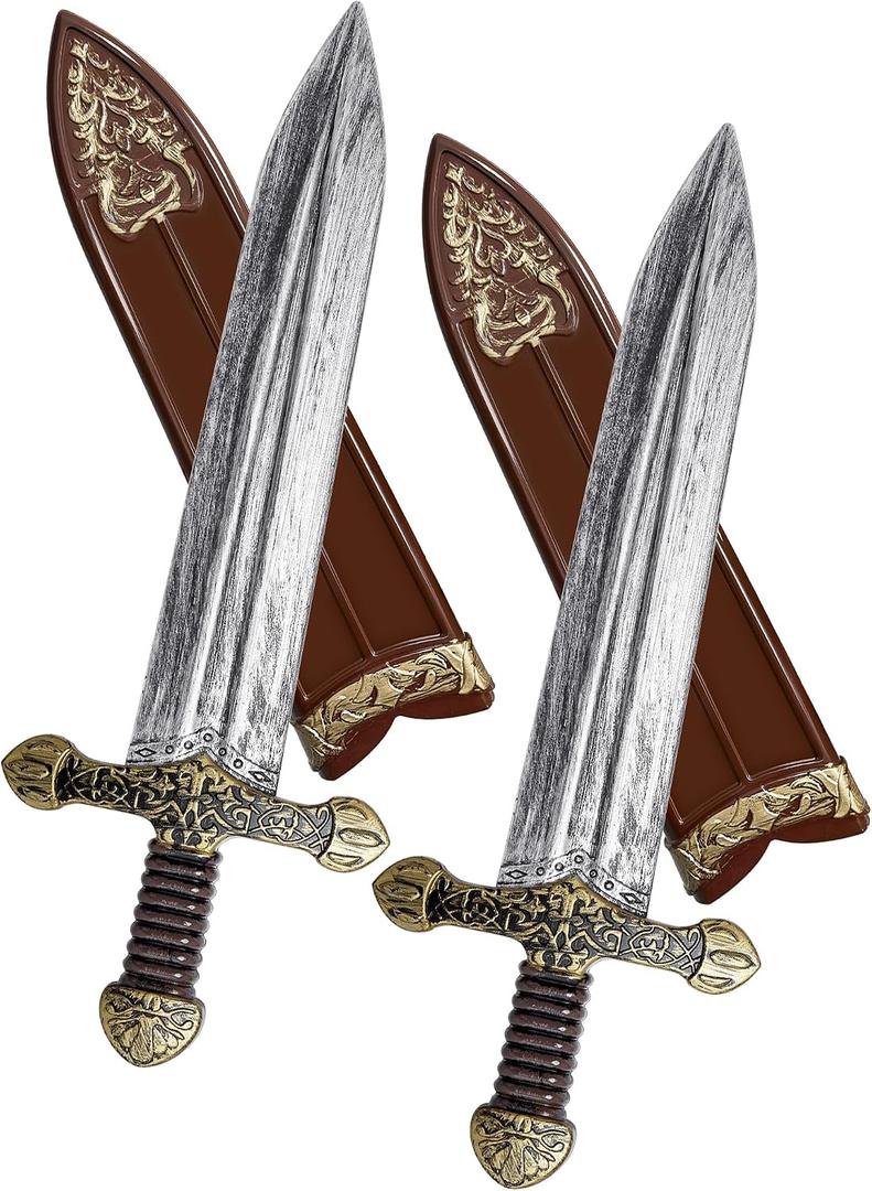 Quescu 2Set Sword Toys,Plastic Roman Sword with Sheath,Medieval Warrior Costume Accessories for Halloween Cosplay LARP,Props