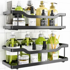 OMAIRA Shower Caddy, Adhesive Shower Organizer, No Drilling Rustproof 304 Stainless Steel Shower Shelves for Inside Shower & Bathroom Organizer, Matte Black (X-Large)