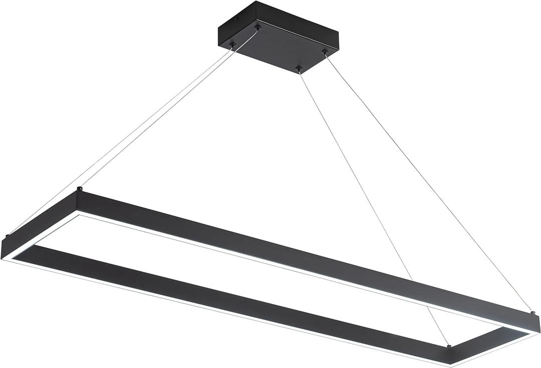 Modern Led Chandelier Linear Rectangle Chandelier Modern Led Pendant Light Kitchen Island Lighting Fixture 6000K Dimmable 39.4 Contemporary Hanging Light for Dining Room Living Room Black