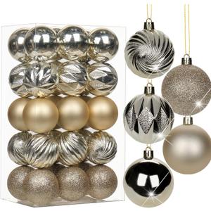 2.36" Champagne Christmas Ornaments for Christmas Tree 30 Pcs Small Shatterproof Balls Christmas Tree Decorations Xmas Ornaments Balls with Hanging Loop for Wedding Holiday Party Wreath Home Decor