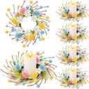 6 PCS Easter Egg Candle Rings Wreaths Artificial Easter Colorful Egg Berry Flower Candle Rings Holder Mini Spring Wreath for Holiday Party Home Kitchen Table Centerpiece Door Wall Window Chair Decor