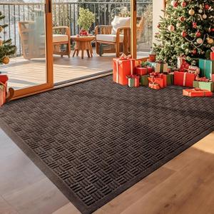 Mibao Front Door Mat Indoor Outdoor Entrance, Dirt Trapping Waterproof All-Season, All-Weather Doormat, Non-Slip Durable Natural Rubber Low Profile Easy Clean Patio Entrance Mat, 61.5" x 36", Coffee