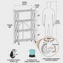 ALANNG 4 Tier Folding Storage Shelf on Wheels,Heavy Duty Metal Rolling Cart | 264 lbs Capacity, No Tools Assembly, Folds to 3.9", Lockable Casters, Portable for Kitchen Laundry Garage