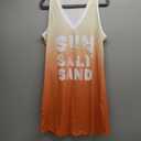 Live Simple Coconut Tree Sleeveless Dress Sunshine Sand Beach Women's Summer Casual V Neck Mini Dress (Large, Orange)