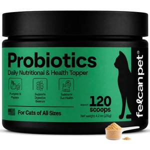 Cat Probiotic Powder for Digestive Balance & Gut Health Daily Pet Supplement with Pumpkin, Papaya & 6 Probiotic Strains Supports Gut Flora & Digestive Comfort 120 Scoops