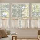 jinchan Linen Pinch Pleated Kitchen Curtains 24 Inch 4 Panels, Natural Linen Tier Curtains Back Tab Farmhouse Cafe, Light Filtering Small Window Drapes for Bathroom Laundry Room Beige