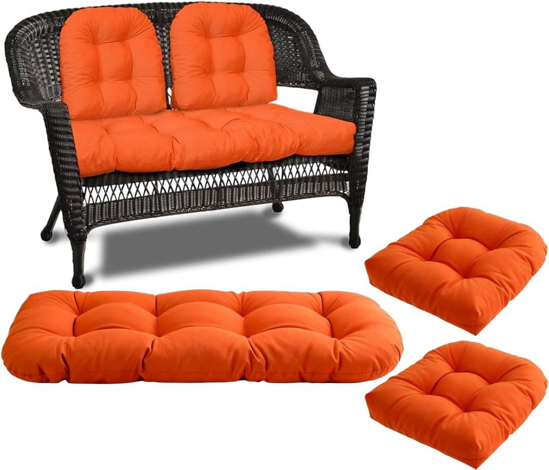 Wicker Chair Cushions 3 Piece Set, Waterproof Outdoor Cushions for Patio Furniture, Loveseat and U-Shaped Wicker Furniture Cushions, Orange