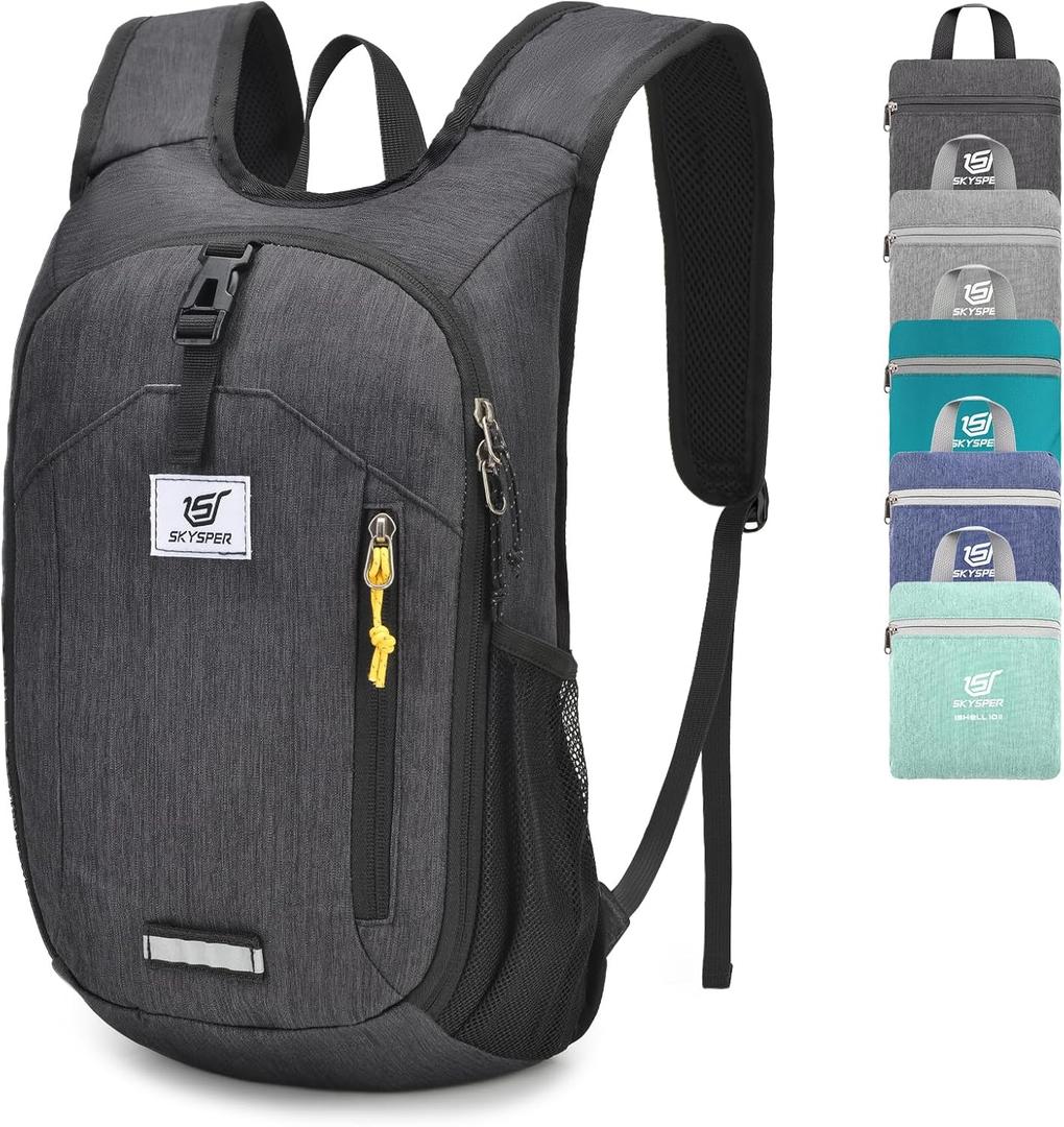 SKYSPER 10L Hiking Backpack Small Foldable Daypack Packable Lightweight Hiking Daypack Travel Day Pack for Women Men (Black)