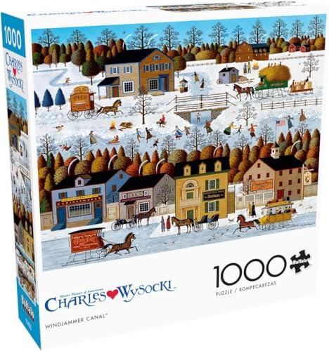 Buffalo Games – Charles Wysocki - Windjammer Canal - 1000 Piece Winter Jigsaw Puzzle - Festive Holiday Puzzles for Adults – Precision-Cut Pieces, Christmas Artwork, and Hours of Fun