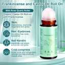 Organic Castor Oil & Frankincense Roll On - 100% Pure Cold-Pressed with Rose Quartz, Firms Skin, Reduces Fine Lines & Hormone Balance for Face, Neck, Abdomen (50ML/1.7OZ, 2PCS)