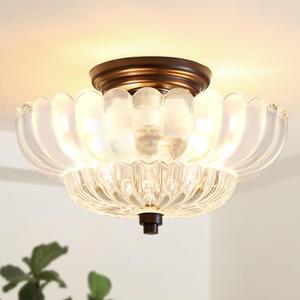 Semi Flush Mount Ceiling Light Fixture Vinatge Black Ceiling Lights Mid Century Modern Clear Glass Close to Ceiling Lighting Fixtures for Bedroom Hallway Foyer Bathroom Kitchen Laundry Room Nursery
