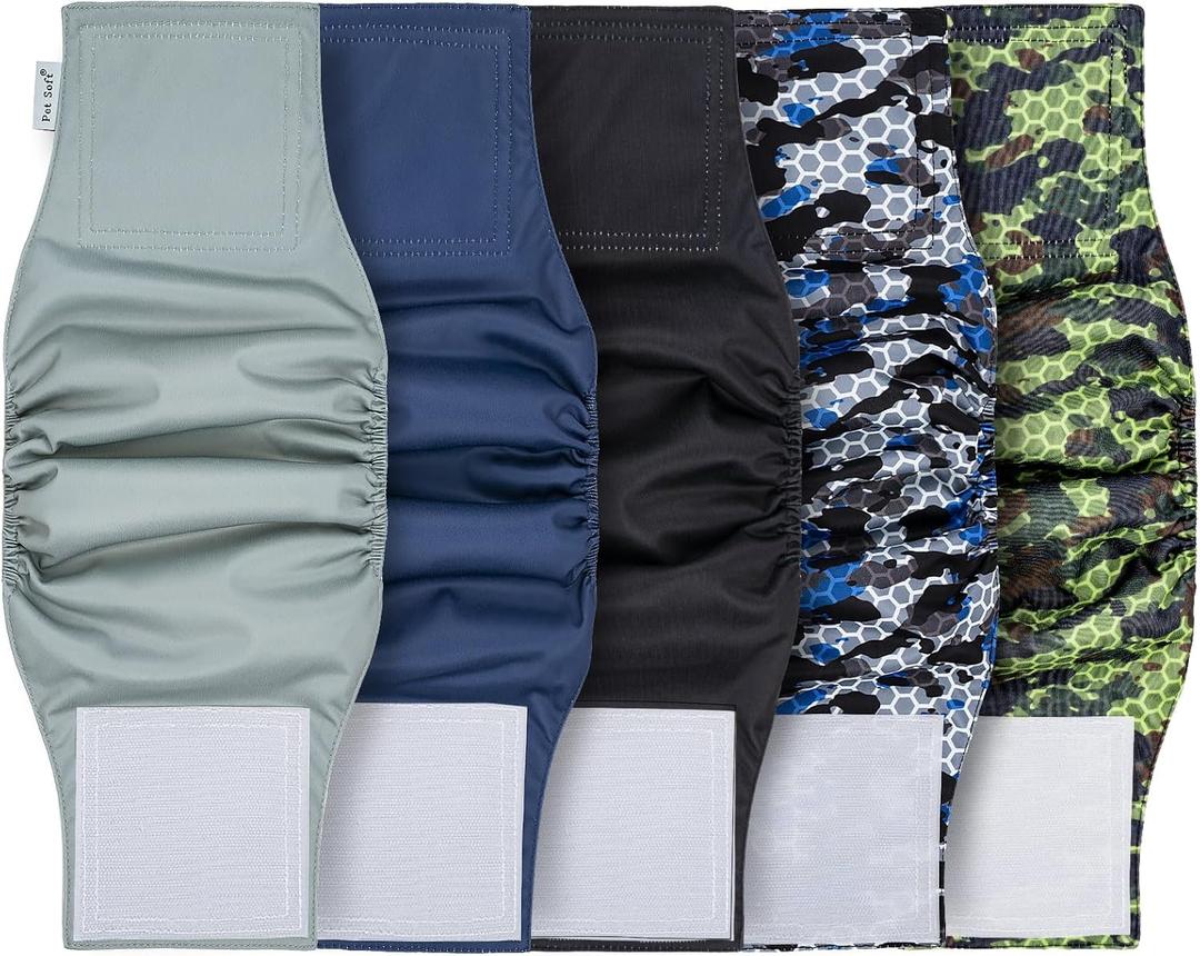 Pet Soft Dog Diapers Male, 5 Pack Male Dog Belly Bands, High Absorbing Washable Males Dog Wraps for Doggie Puppy(Camo, M)