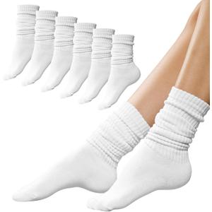 Winterlace 6 Pairs Slouch Socks for Women, Soft Extra Long Scrunch Knee High Sock, Bulk Pack (One Size, White)