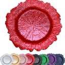 Red Reef Charger Plates 13inch, Set 10PCS Plastic Floral Charger Plates Wedding for Dinner,Wedding,Party,Event,Decoration(Reef Red 10)
