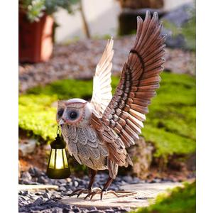 Nacome Garden Owl Statue for Yard Art: Metal Outdoor Sculptures with Solar Lantern for Clearance Lawn Decor for Patio Balcony Front - Gifts for Mom Grandma