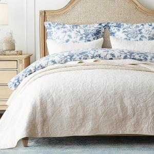 EVERGRACE 100% Cotton Paisley Quilt Set, King Size 3 Piece Set Prewashed Lightweight Bedspread with 2 Shams, Soft & Breathable Matelasse Coverlet for All-Season Comfort, Ivory Cream | Paisley Stitch, 100% Cotton, Pre Washed, Oeko-Tex Certified, Soft, Lightweight