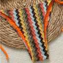 Women's Colorful Striped Halter String Bikini Set 2 Piece Tie Side Triangle Swimsuits Textured Swimwear (L)