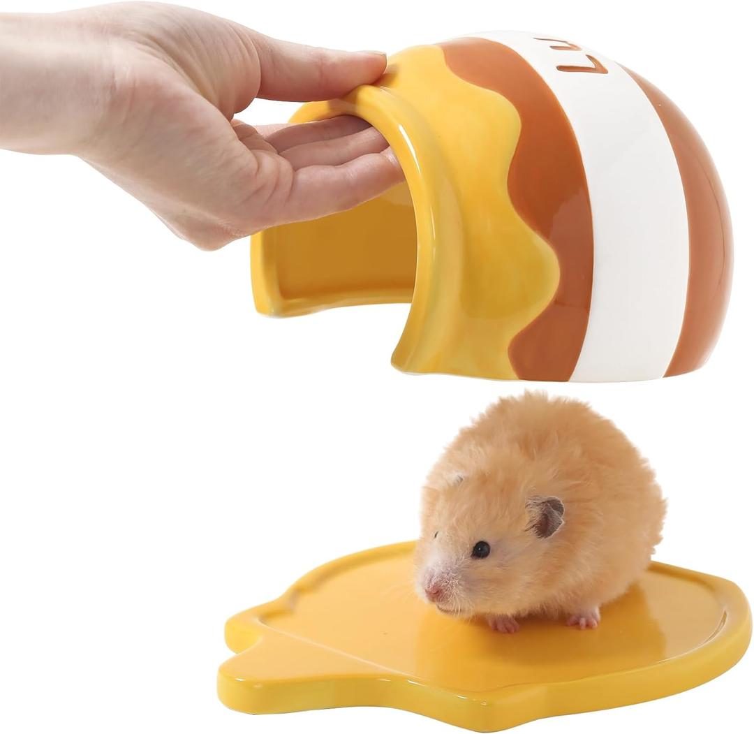 Honey Shaped Ceramic Hamster Hideout - Small Pet Habitat Decor for Syrian & Dwarf Hamsters, Gerbils, Mice, Rats, Toads