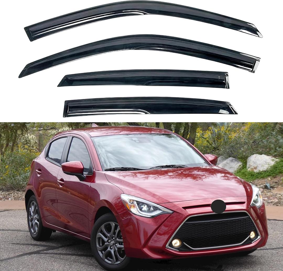 KPY Window Visor Compatible with Toyota Yaris iA & Scion iA Hatchback 2016-2020, 4PC Rain Guard Side Window Vent Deflectors Tape-On Mugen Style, 2016 2017 2018 2019 2020