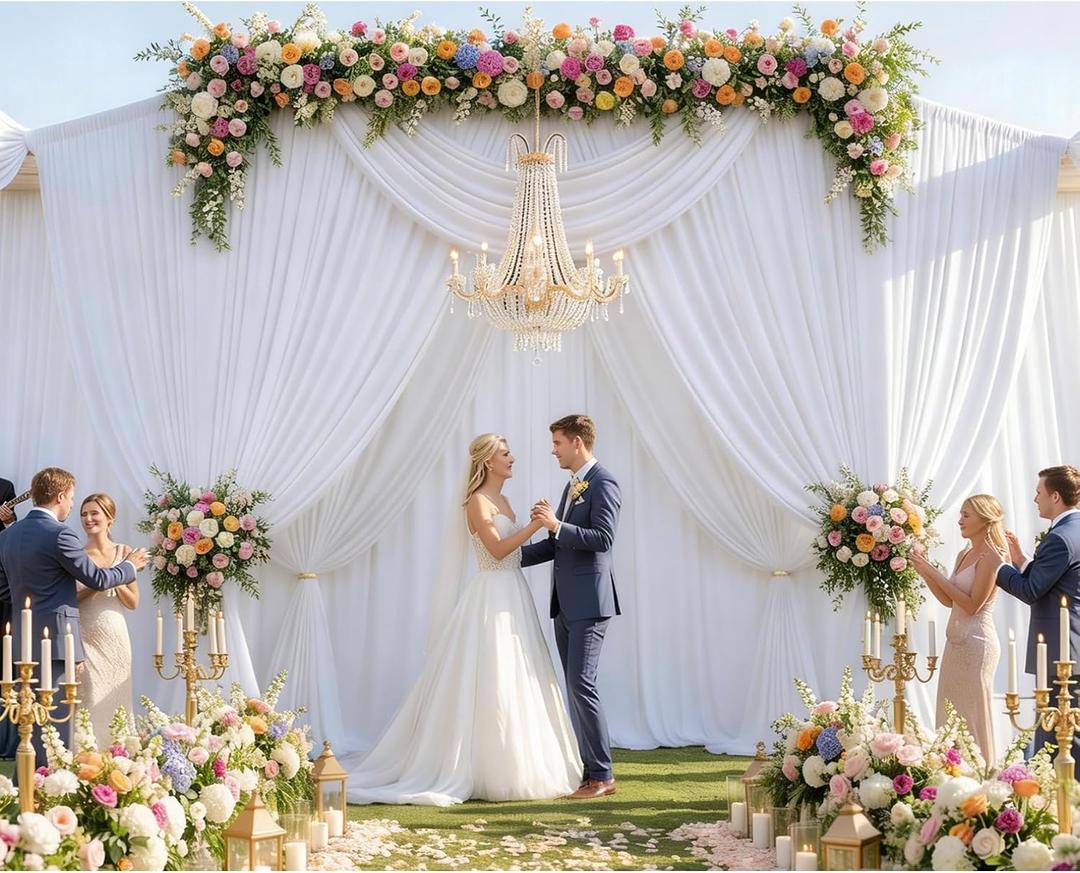 50ft x 15ft Long Backdrop Curtains for Wedding Parties, Wrinkle Free Polyester 10 Panels 15ft Long Photo Backdrop Drapes Back Drop Cloth Drapery for Birthday Photography Background Curtain, 5ftx15ft_10 Panels