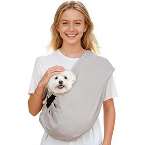 Pawfun Dog Carrier Sling for Small Dogs Cats  Hands Free Pet Sling Carrier with Mesh Lining Pocket & Safety Hook, Adjustable Cat Dog Front Carrier for Travel, Daily Walk, Outdoor Light Grey S