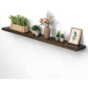 Dreamland 55 Inch Floating Shelves for Wall, Solid Elm Wood Live Edge Wall Shelves for Living Room, Bedroom, Kitchen, Bathroom, Wall Mounted Long Floating Shelf Set of 1, Walnut