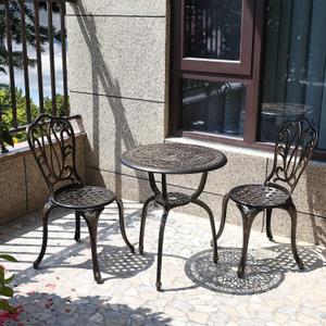 C/G 3 Piece Bistro Set,Outdoor Patio Set,Anti-Rust Cast Aluminum Bistro Table Set for Park Yard Front Porch Furniture(Antique Copper) (NEW)