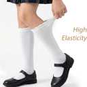 HONGTEYA 3 Pairs Girls Knee High Socks Kids Cotton School Uniform Seamless Toe Sock Dress Socks 4-6 Years (White)