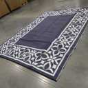 PureCozy Outdoor Plastic Straw Rug Navy Blue Large Outside Waterproof Outdoor Patio 9x12 Carpet Geometric Reversible Mat Modern for Camping RV Porch Deck Balcony Beach,9' x 12' (Rectangular), Geo | Navy Blue