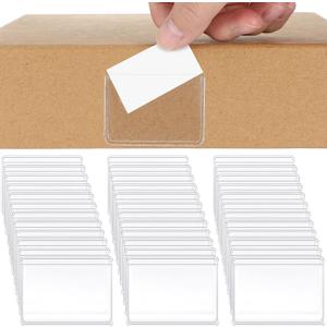 Jeyiour 100 Pcs Label Holders Adhesive Nameplate Pockets Storage Bin Labels Index Card Holder Shelf Plastic Peel Stick for Classroom Supermarket Bookshelf Library Student Box Drawer (2.4 x 1.6 Inch)