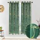 Leaf Blackout Curtains 84 Inch Long Foil Print Semi Blackout Window Curtains for Bedroom Living Room Home Decoration, Set of 2, Green