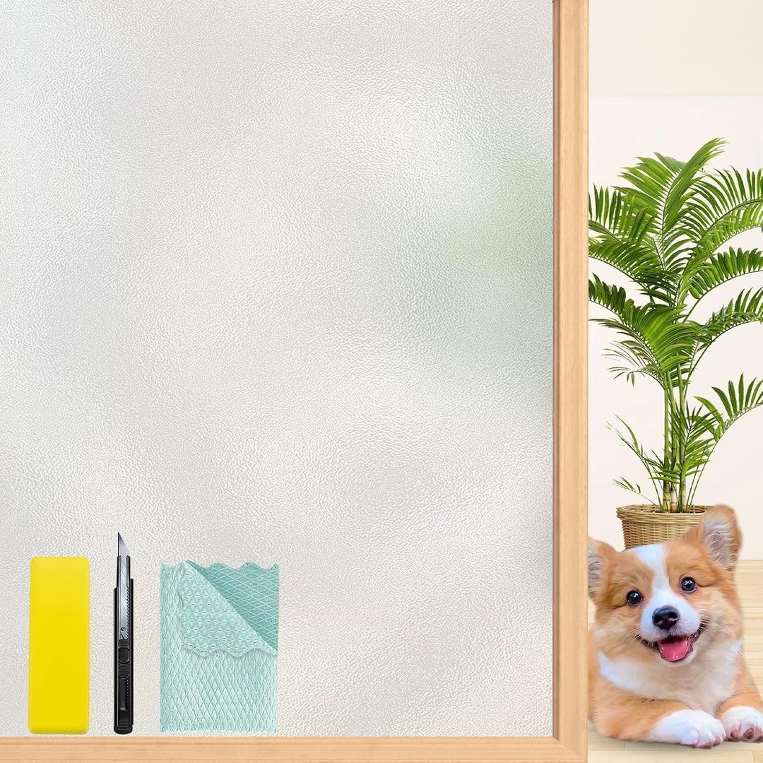 Frosted Glass Window Privacy Film Decorative, Static Cling Bathroom Window Frosting Film Day and Night Windows Cling Home Glass Door Cover, 17.5 inch x 78.7 inch