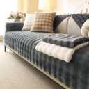 Aucrovee Soft Plush Faux Fur Couch Cover, Non Slip Fluffy Sectional Sofa Covers for 3 Cushion Couch Sofa L Sharped Sofa, Furniture Protector Slipcover for Pets(1 PCS 36"x82" Dark Grey)