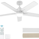 EasyNice 42 Inch White Ceiling Fan with Light, Flush Mount and Remote Control, Dimmable 3Color Temperature LED, 6Speed Reversible DC Motor, 5Blade Modern Design for Indoor or Outdoor