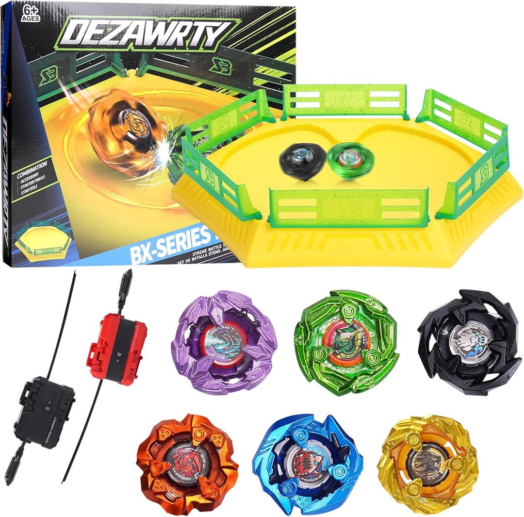 Gyro Stadium X Battle Set, 6 Spinning Tops, 2 Launchers and Blade Arena Featuring X Acceleration Rail, Birthday Gift Toys for Boys Aged 6+ Years Old (Yellow)
