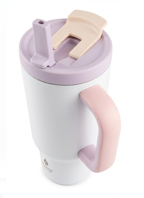 Manna Stainless Steel Double Wall Insulated Tumbler with Smart Seal Dual Sip Lid and Straw Linen Powder Coat