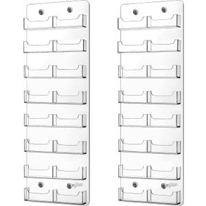 2 Pieces Acrylic Business Card Holder Wall Mount Clear Sticker Display Rack Multiple Clear Acrylic Card Organizer Sticker Display Stand Pre Drilled Index Card Storage (16 Pockets/ 23x 8")