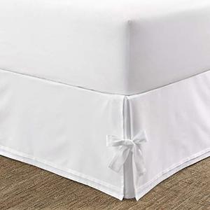 Laura Ashley - Twin Bedskirt, Smooth Cotton Sateen Bedding, Corner Tied Tailored, Dorm Essentials, Oeko-Tex Certified (White)