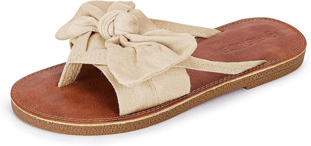 FISACE Womens Slip On Flip Flops Ring Toe Strappy Summer Gladiator Flat Sandals 8
