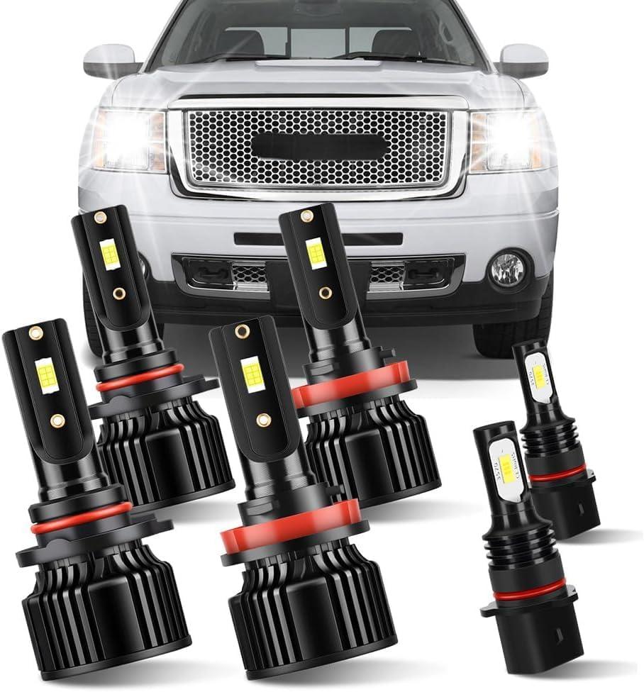 Custom for GMC Yukon XL 2015 2016 2017 2018 2019 Light Bulbs, High Beam Low Beams Combo,Fog Bulbs 28000LM White Light with Fan Plug&play 6PCS